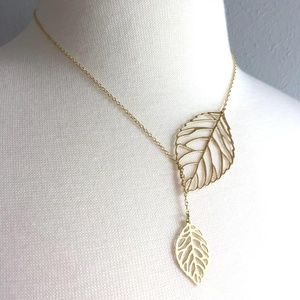 Brass leaves Natural Lariat Necklace